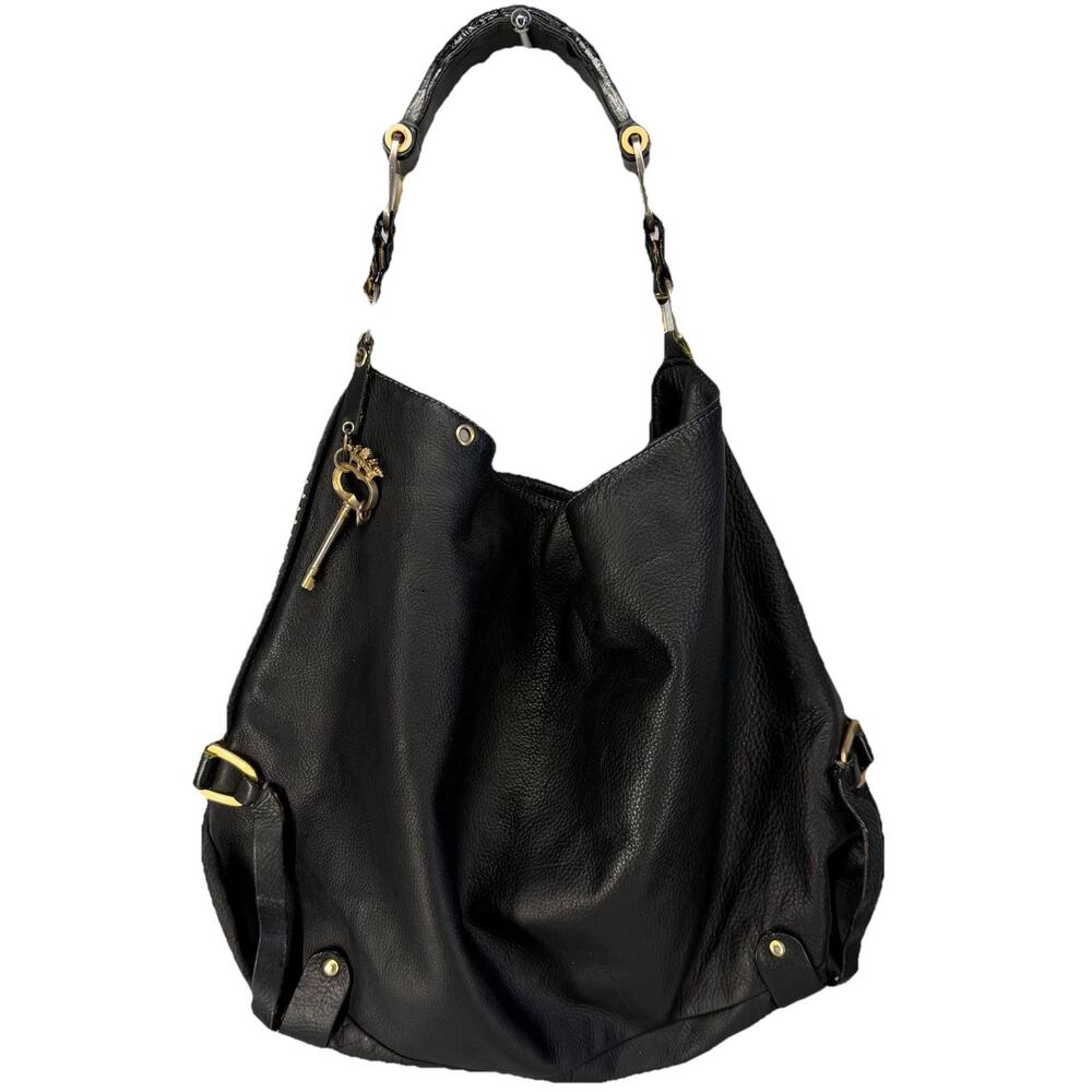 Juicy Couture Vintage Black Leather Shoulder Bag W/ Giant Gold Key Charm *Cond*